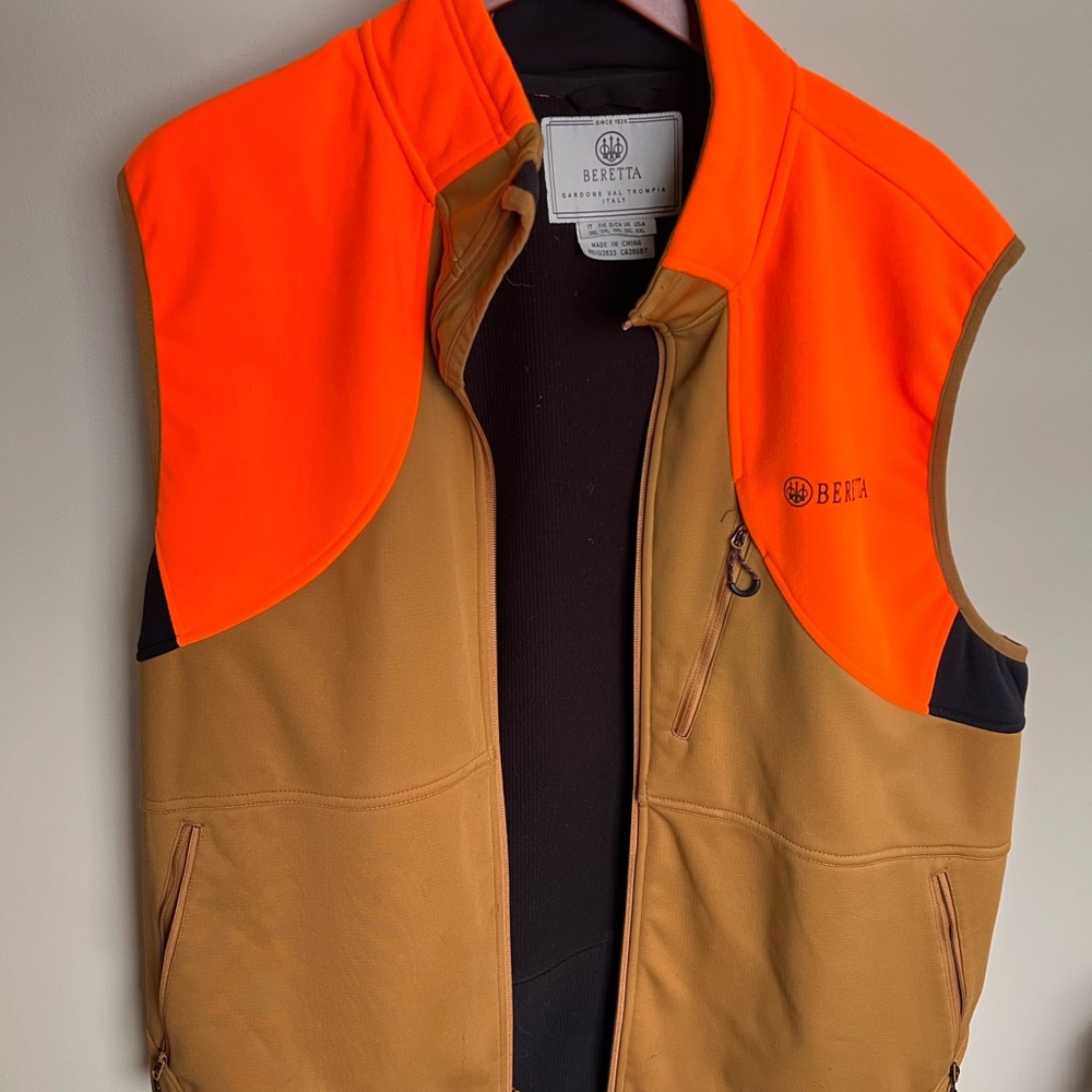 Orange and Brown Outdoor Vest with High-Visibility Design